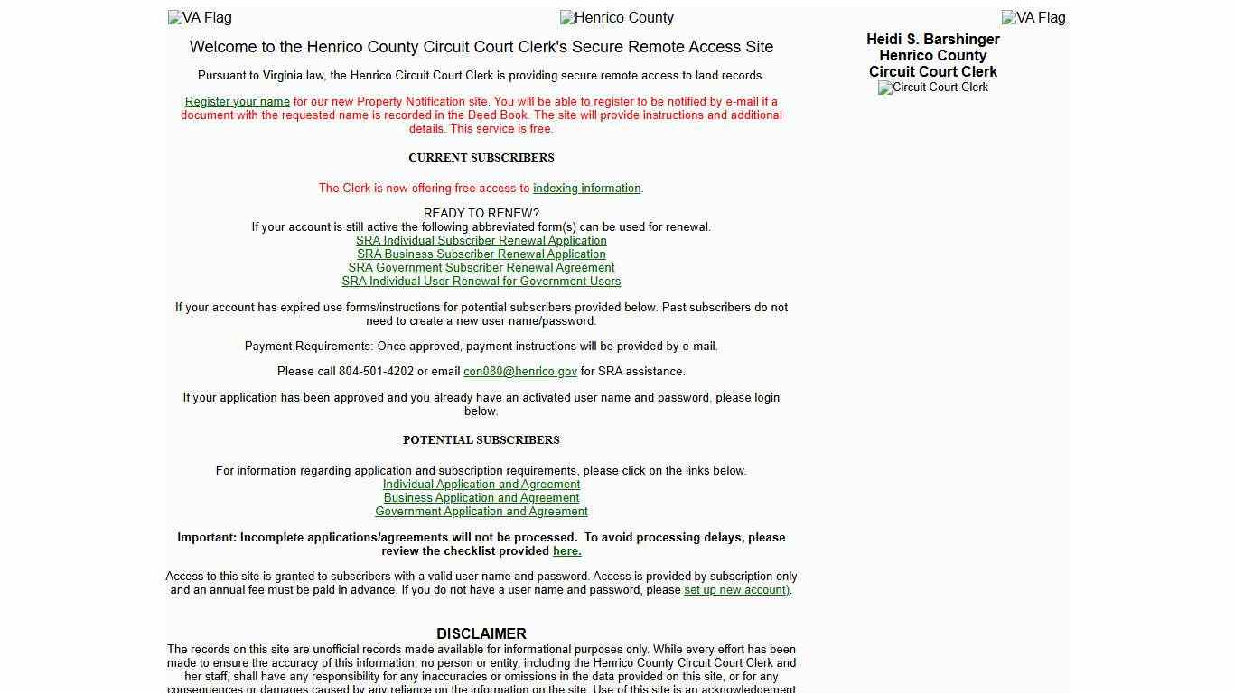 Henrico County Circuit Court Clerk Secure Remote Access Site
